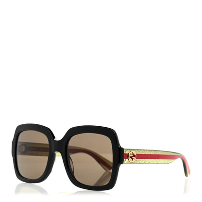 Gucci Acetate Square Frame Web Glitter Sunglasses GG0036SN Black Green 1 of 8