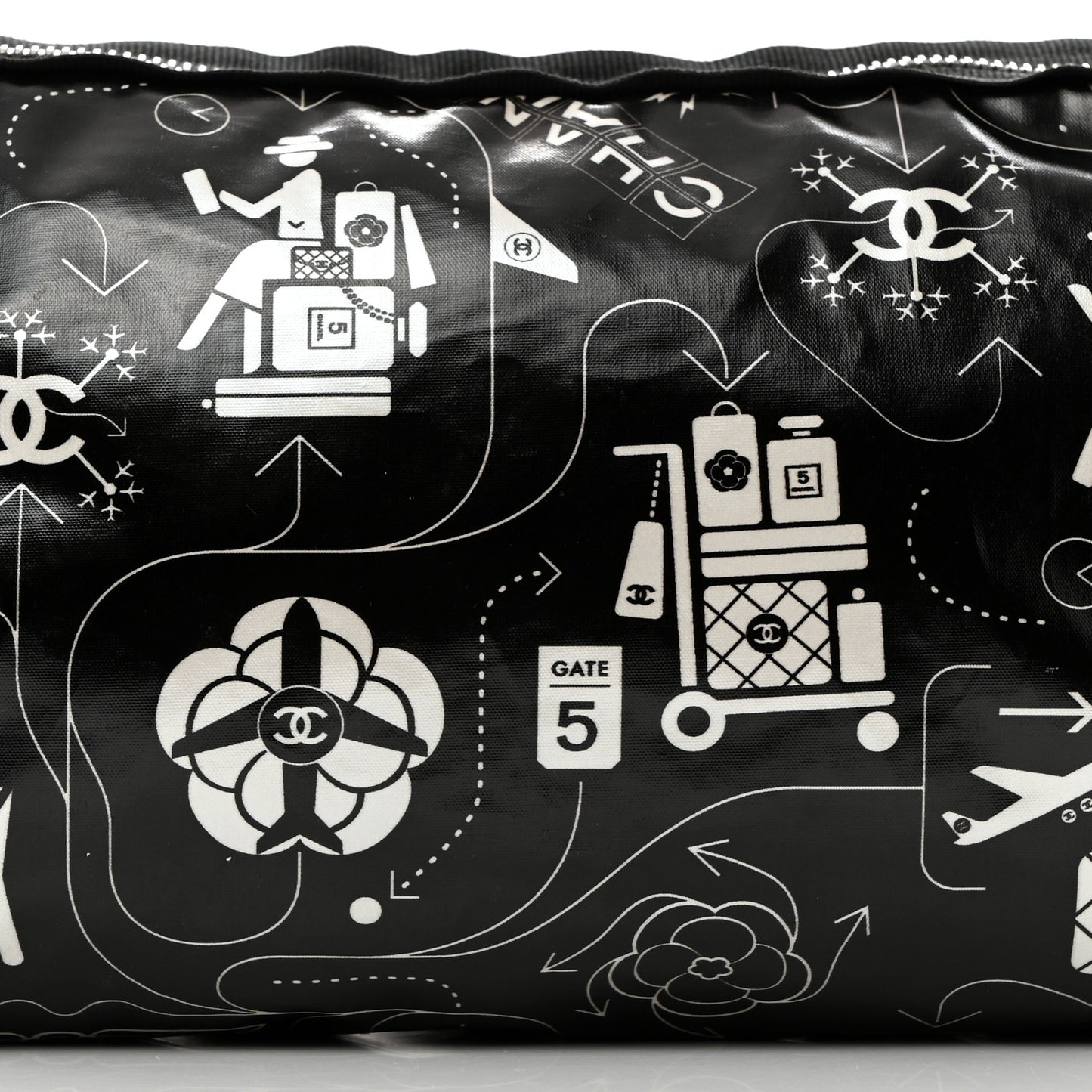 Coated Canvas Airline Cosmetic Pouch Black White