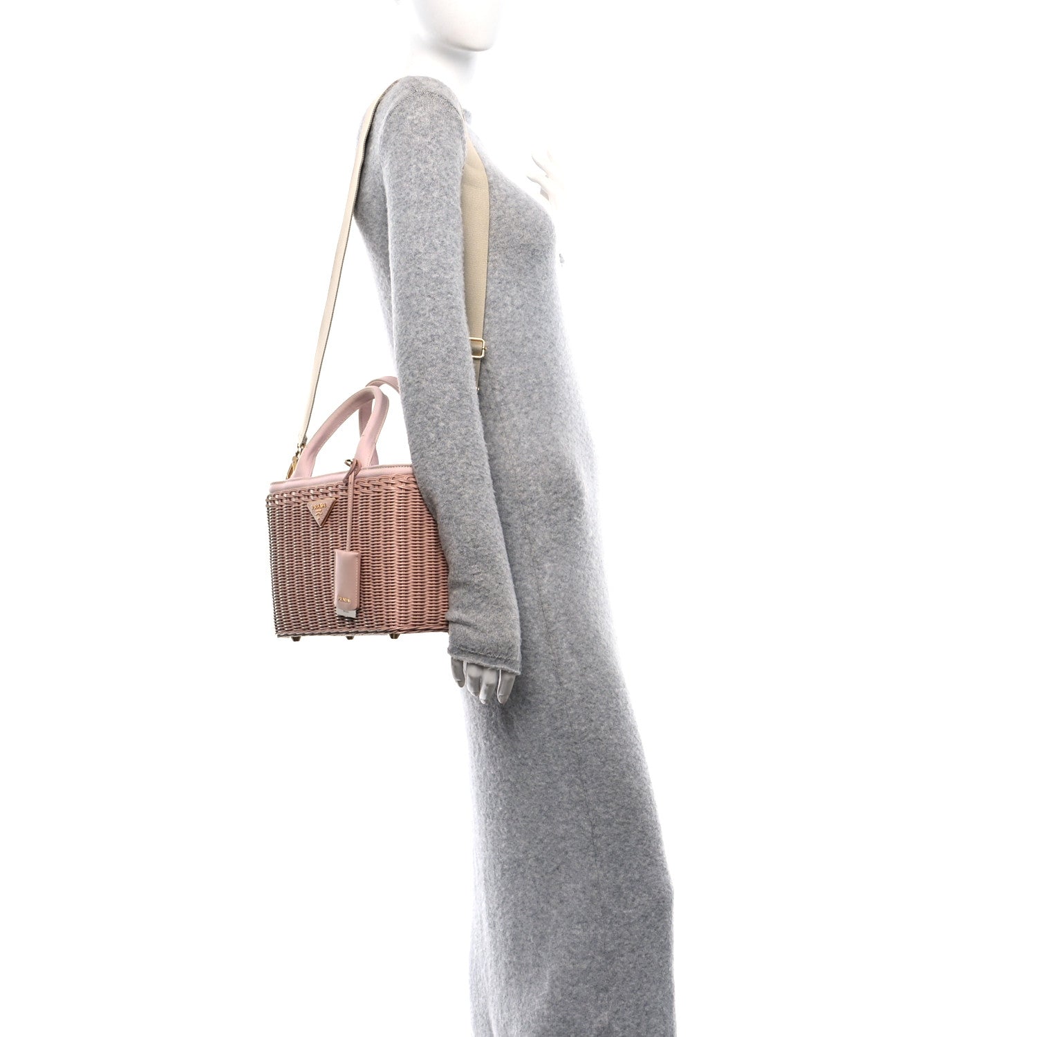 Prada Wicker Canvas Shoulder Bag Pesca 2 of 10