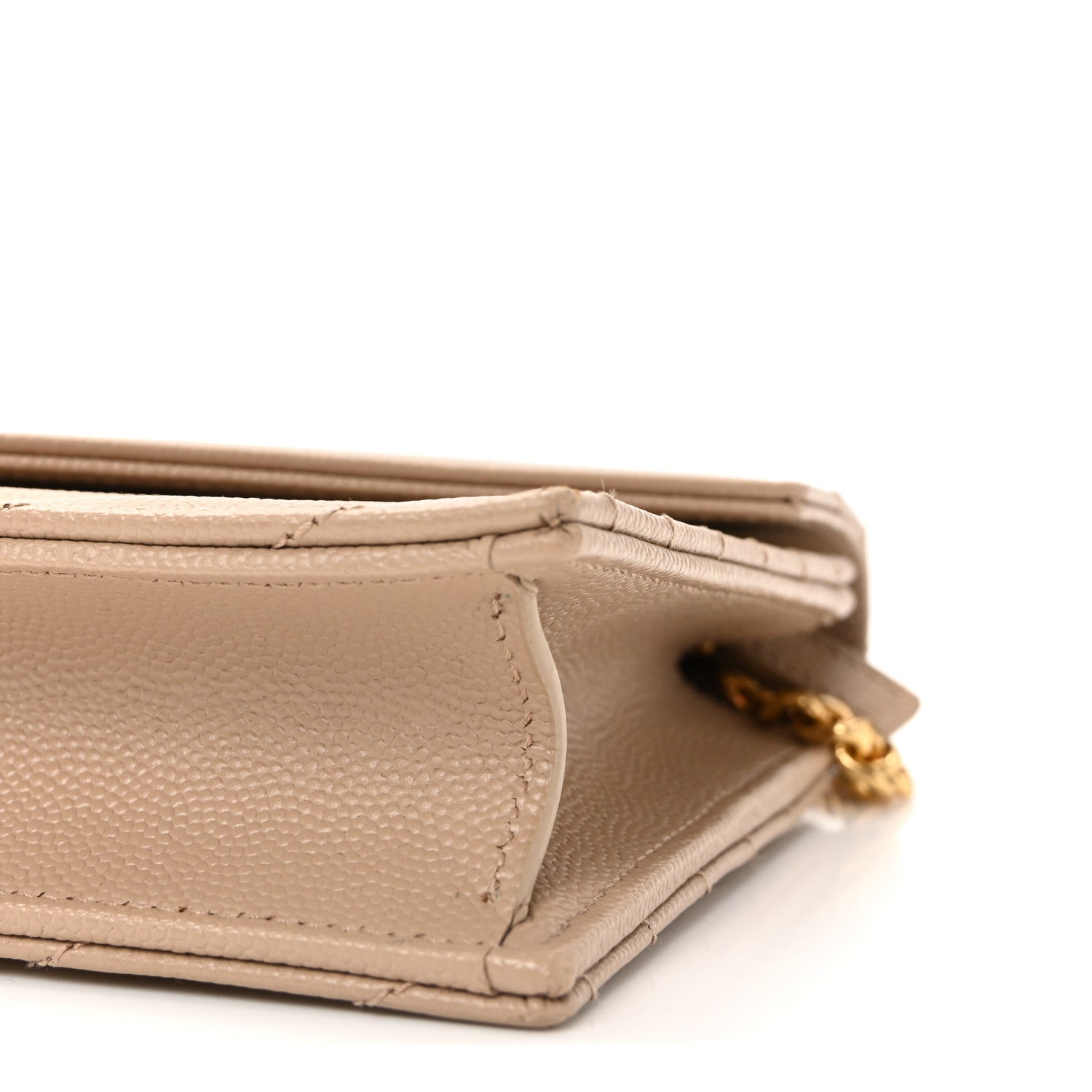Saint Laurent Grain De Poudre Matelasse Chevron Monogram Envelope Chain Wallet Dark Beige 9 of 9