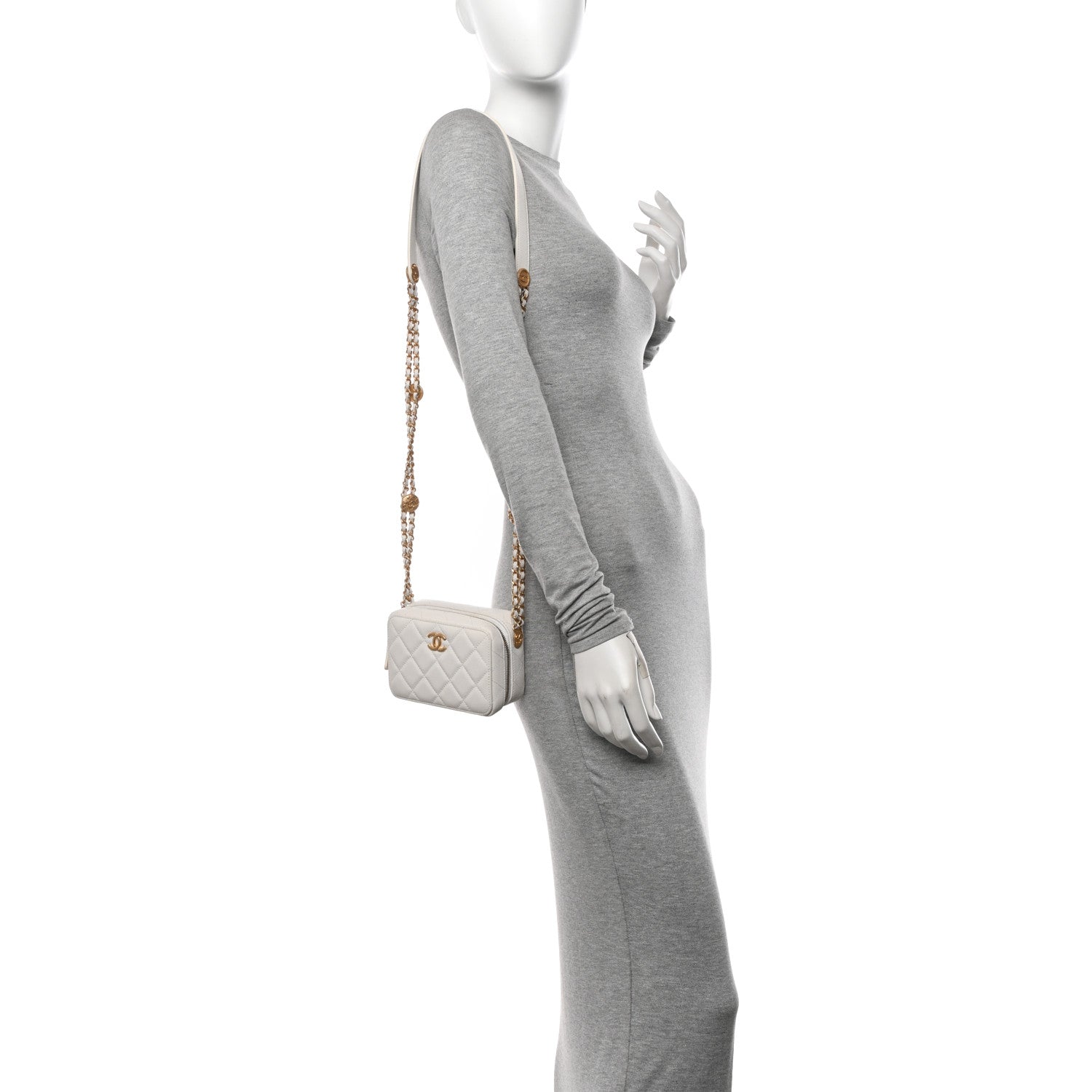 Chanel Caviar Quilted Twist Your Buttons Clutch With Chain White 2 of 11