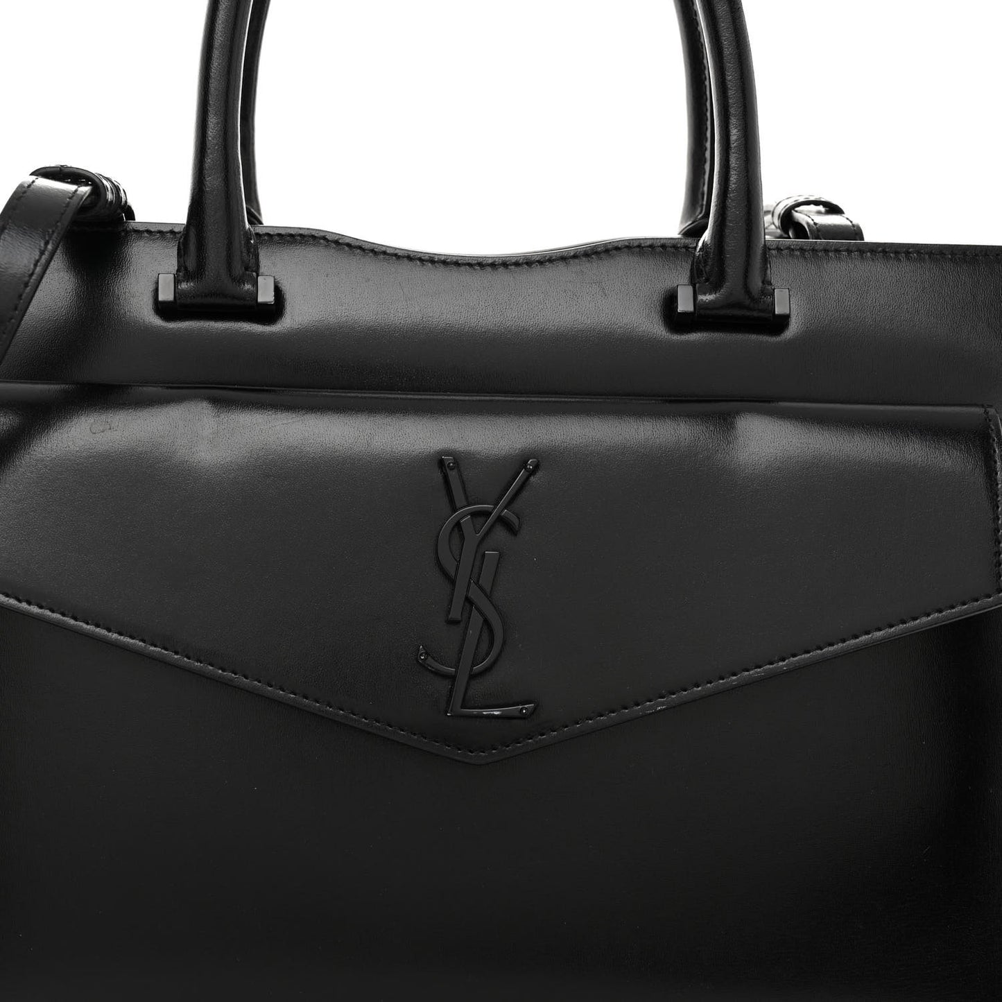 Shiny Calfskin Medium Uptown Tote Black