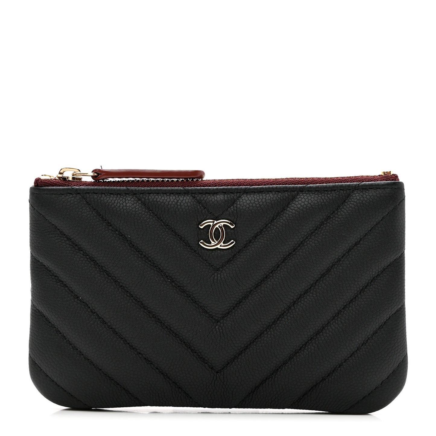 Caviar Chevron Quilted Small Cosmetic Case Black