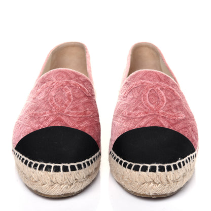 Chanel Velvet Grosgrain Quilted Camellia CC Espadrilles 40 Pink Black 2 of 12