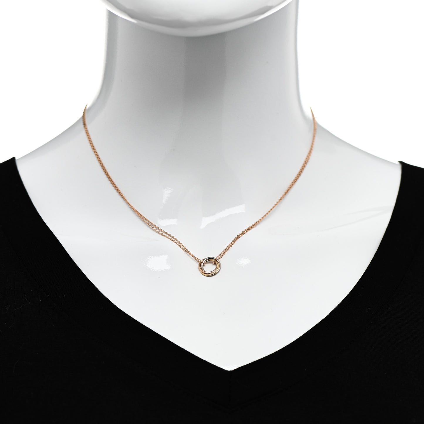 18K Pink Yellow White Gold Trinity Double Chain Pendant Necklace