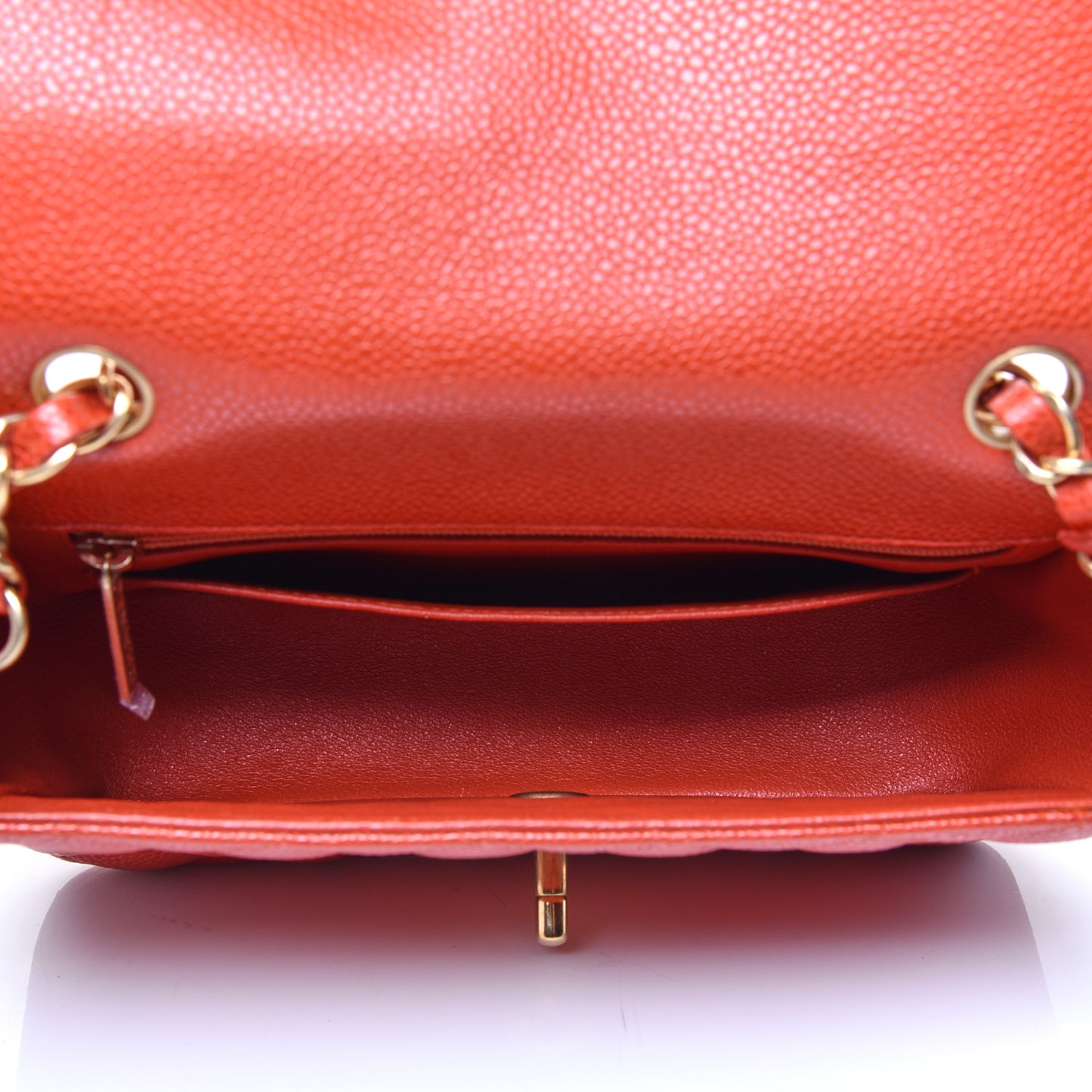 Pearly Caviar Quilted Mini Rectangular Flap Orange