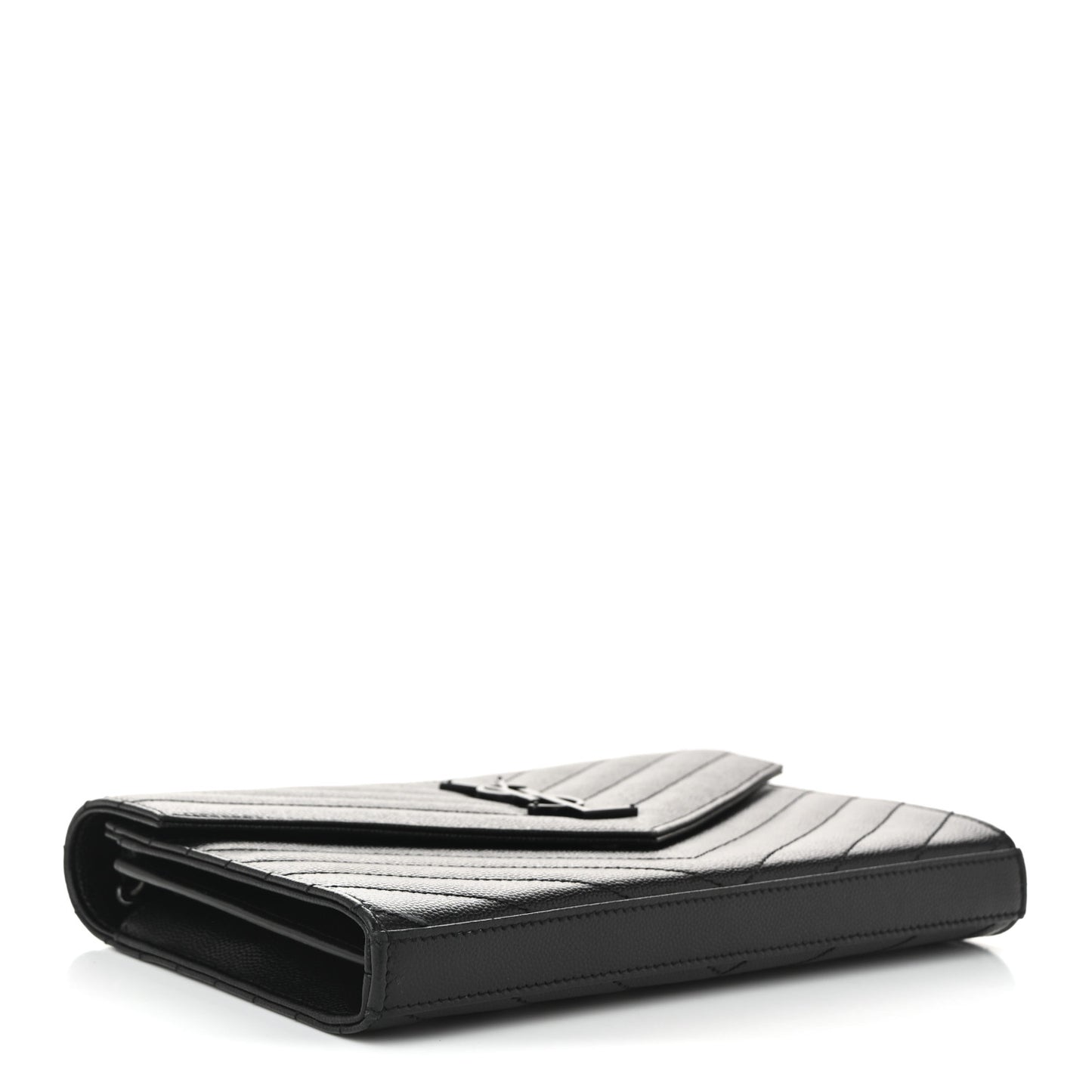 Grain De Poudre Matelasse Chevron Monogram Monochrome Chain Wallet Black