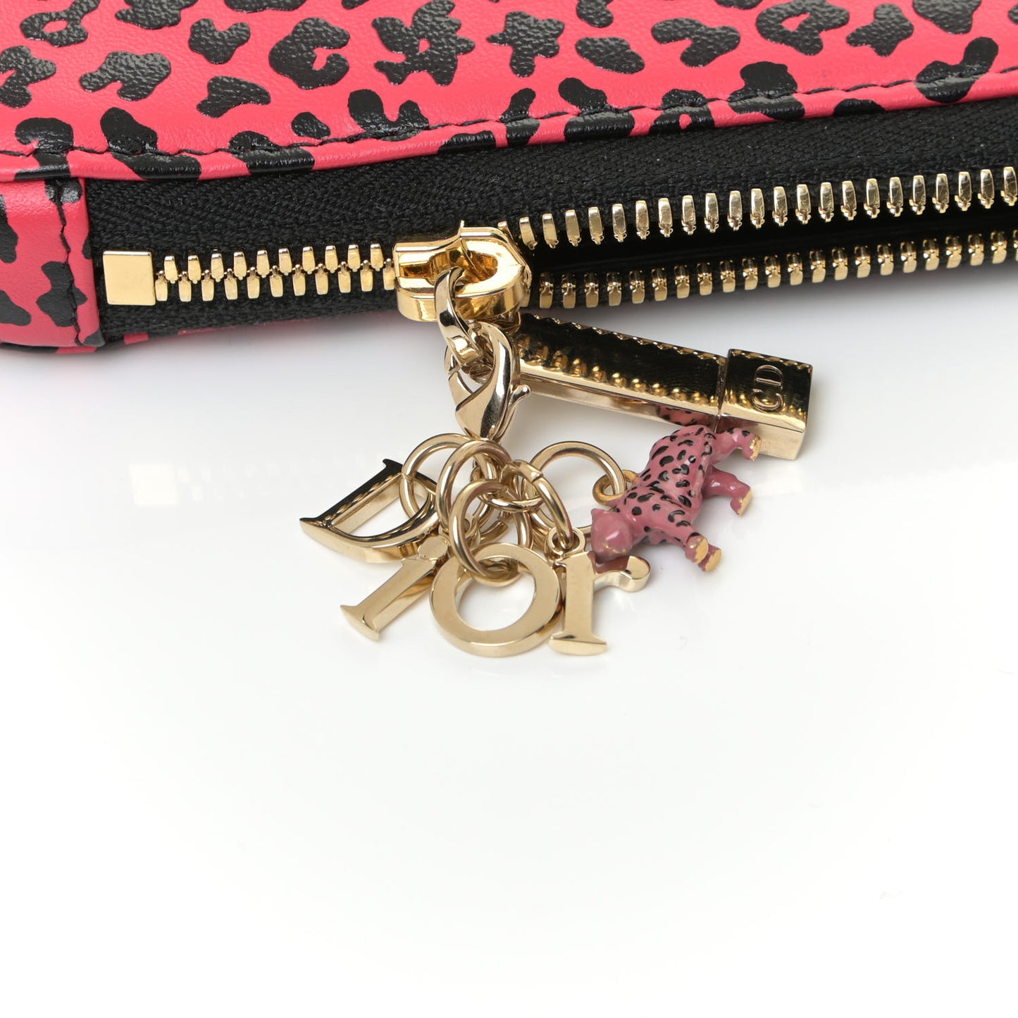 Calfskin Leopard Print Phone Holder Pink Black