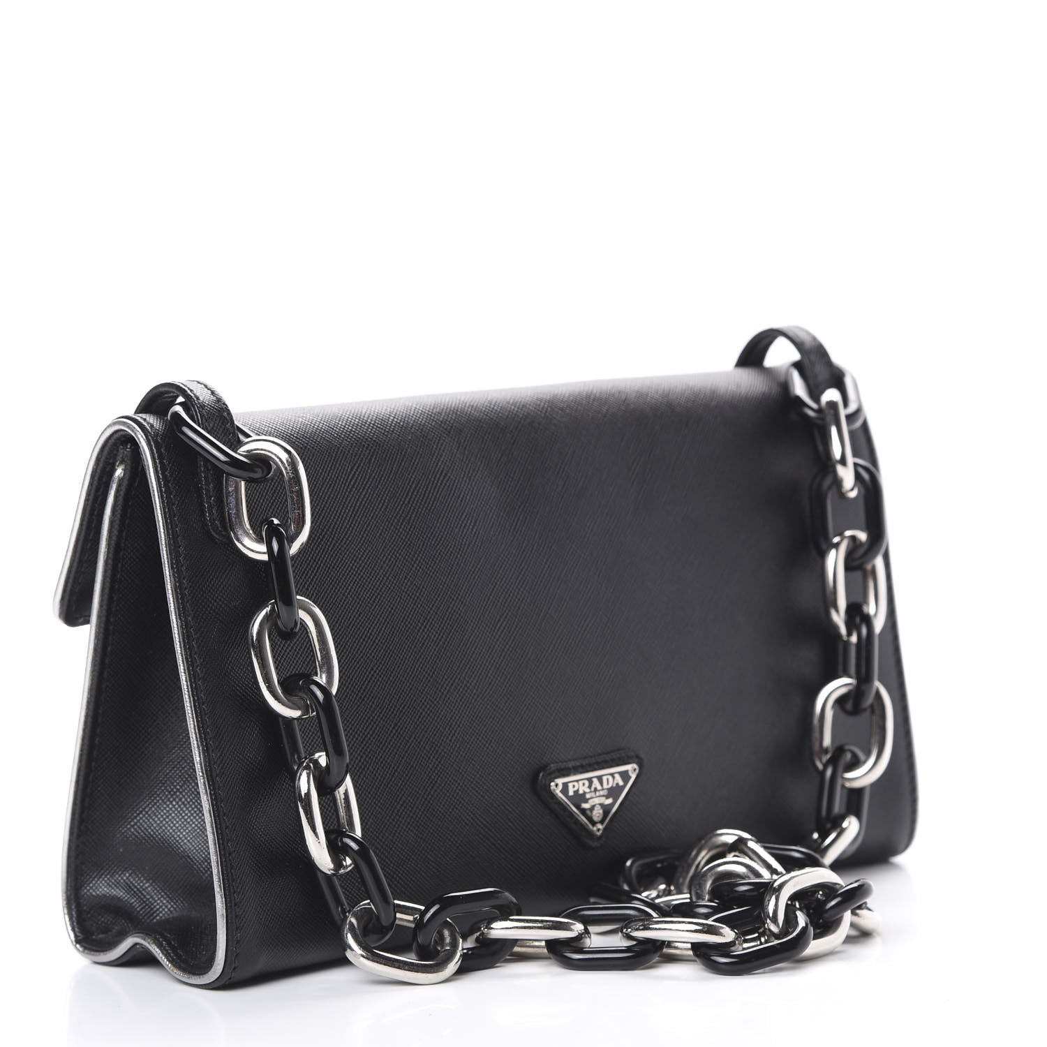 Prada Saffiano Turnlock Chain Shoulder Bag Black 2 of 12