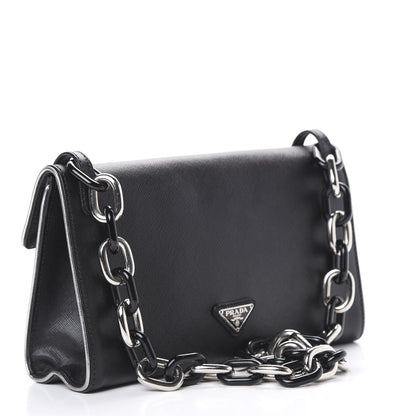 Prada Saffiano Turnlock Chain Shoulder Bag Black 2 of 12