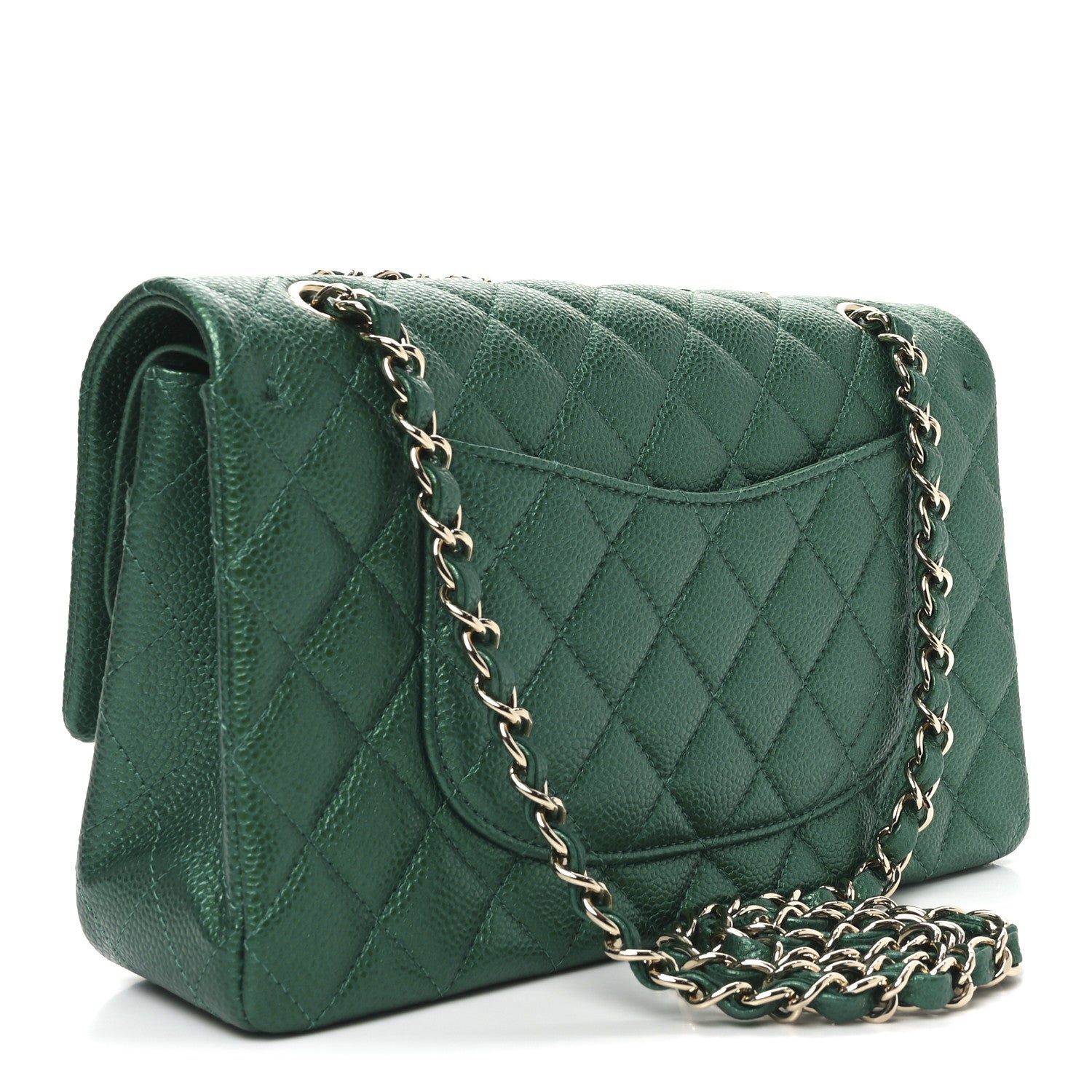 Chanel Metallic Caviar Quilted Medium Double Flap Green 3 of 11