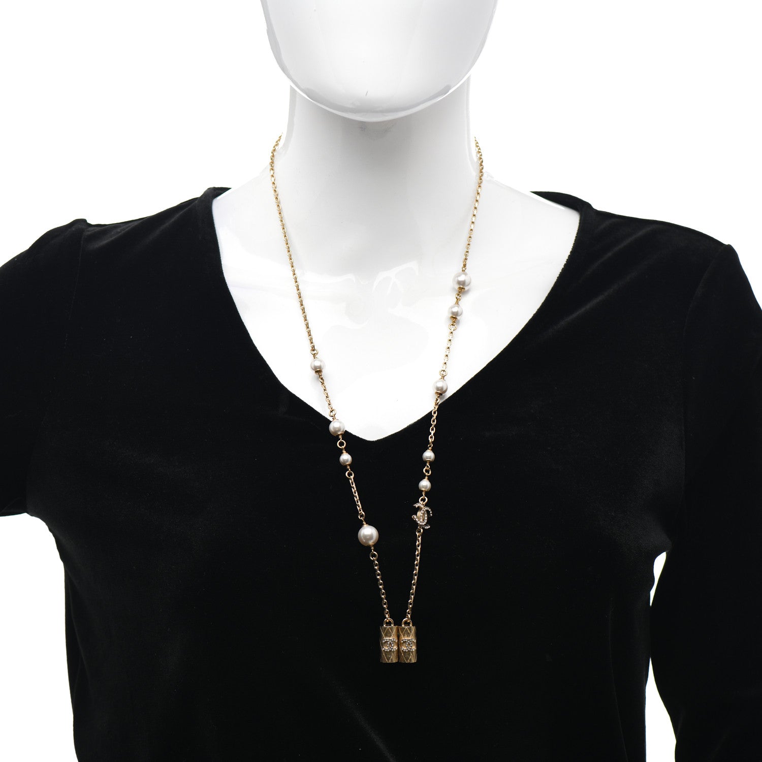 Chanel Crystal Pearl Airpod Necklace Gold 2 of 4