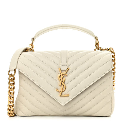 Saint Laurent Sheepskin Matelasse Chevron Monogram Medium College Bag Crema Soft 1 of 11