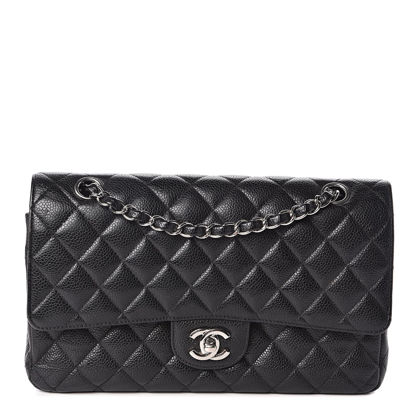 Caviar Quilted Medium Double Flap Black