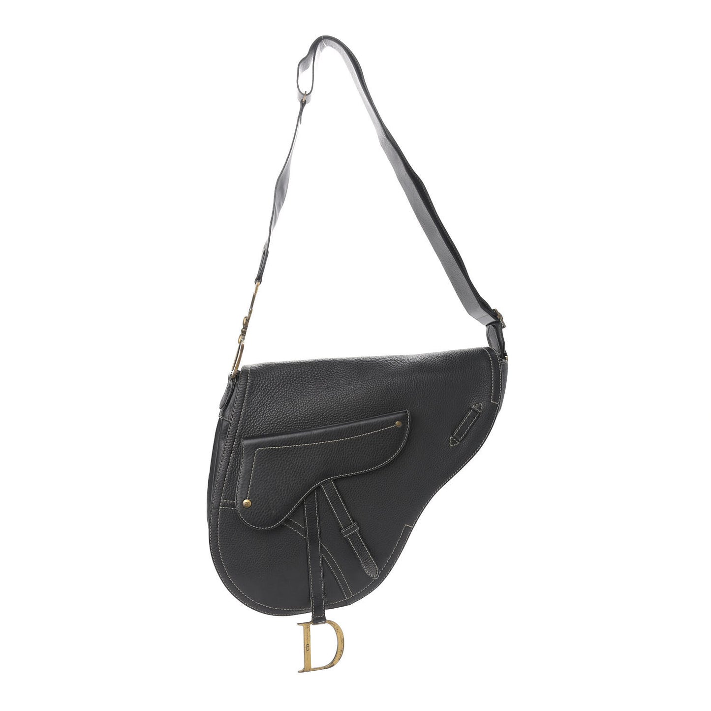 Grained Calfskin Double Saddle Bag Black