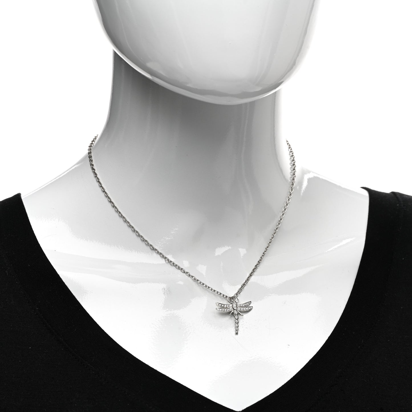 Platinum Diamond Dragonfly Pendant Necklace