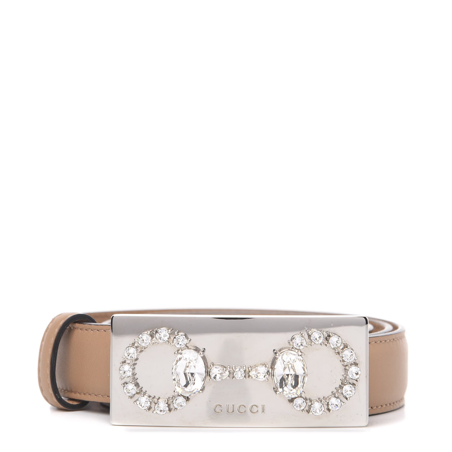 Gucci Calfskin Horsebit Crystal Belt 90 36 Beige 1 of 6
