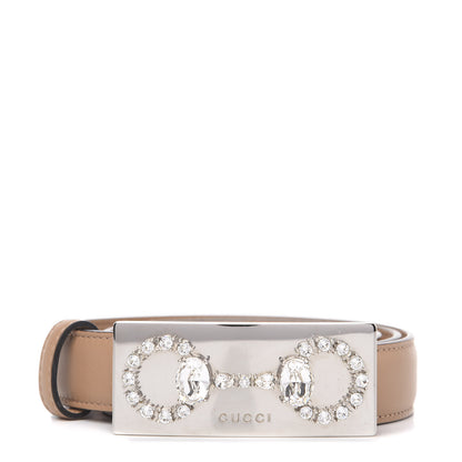 Gucci Calfskin Horsebit Crystal Belt 90 36 Beige 1 of 6
