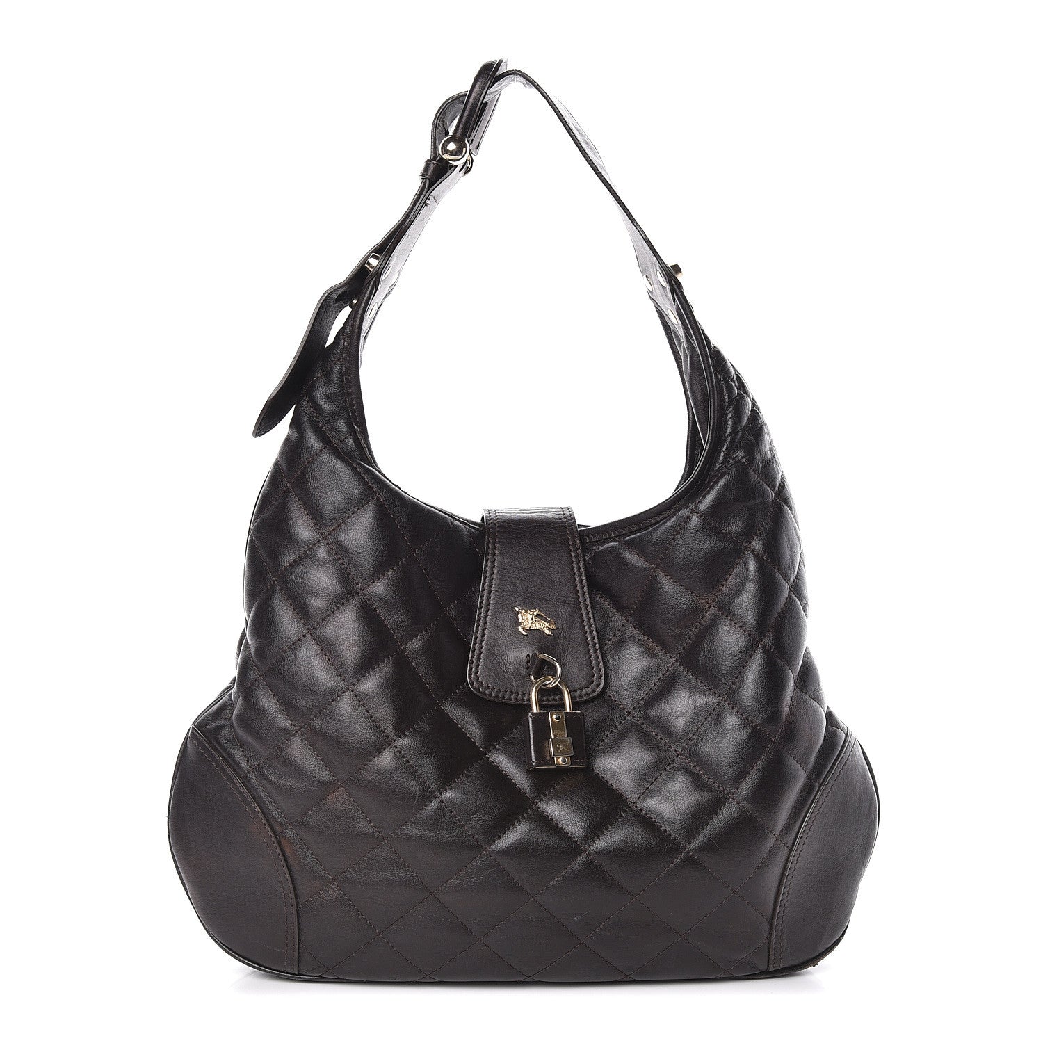 Burberry Calfskin Quilted Brook Hobo Dark Brown 1 of 9