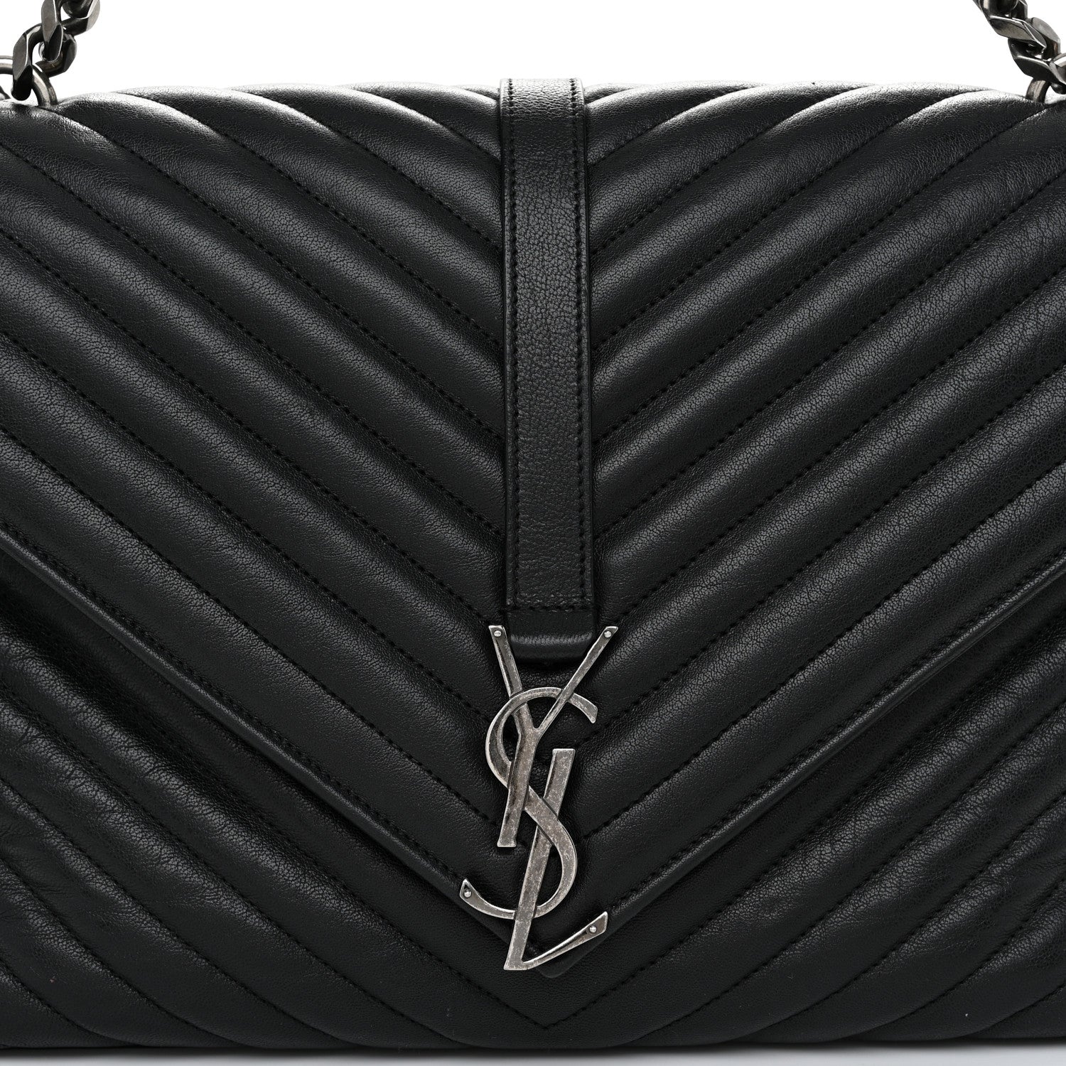 Saint Laurent Sheepskin Matelasse Chevron Monogram Large College Satchel Black 9 of 11