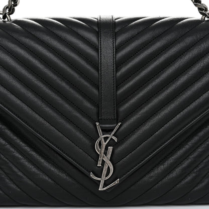 Saint Laurent Sheepskin Matelasse Chevron Monogram Large College Satchel Black 9 of 11
