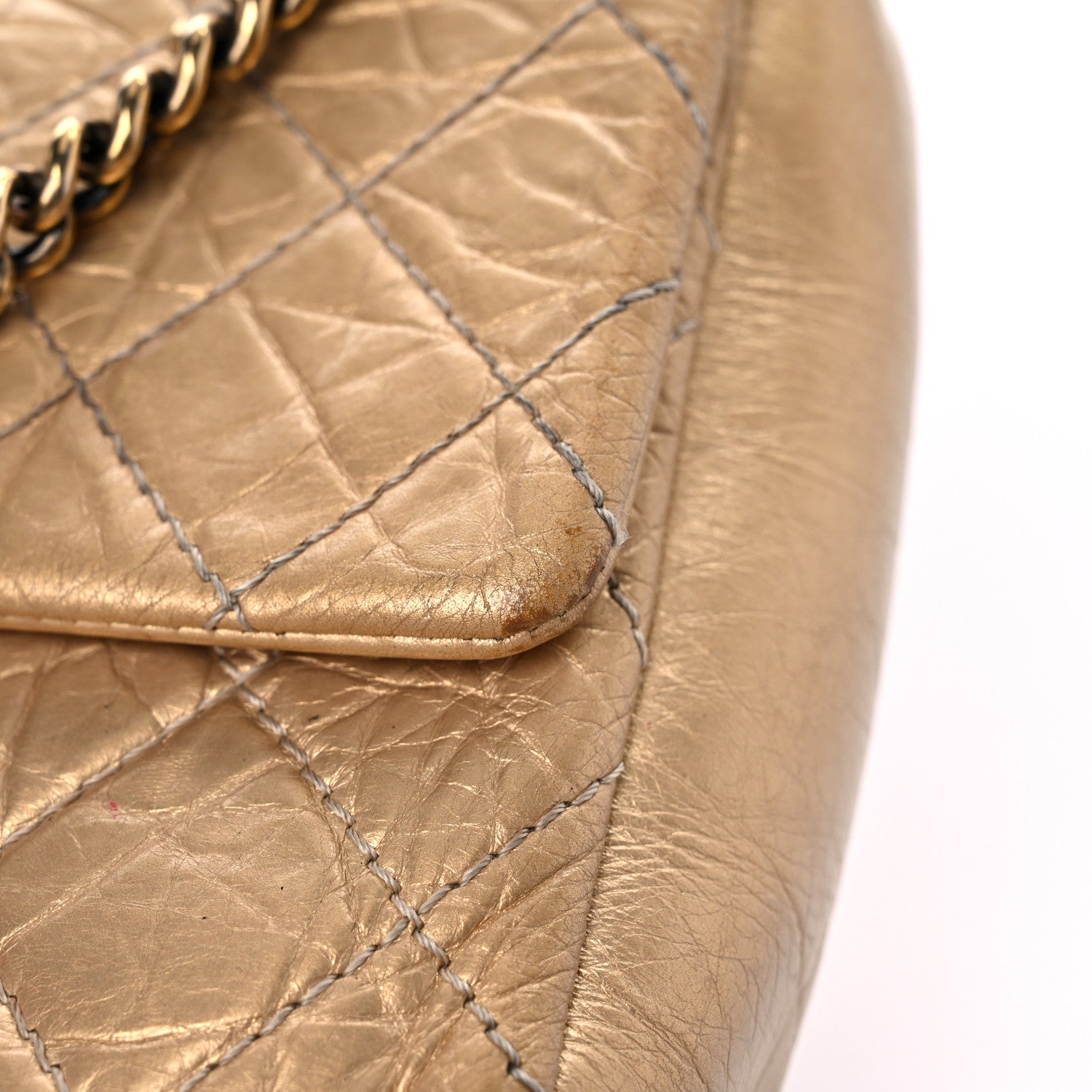 Chanel Metallic Aged Calfskin Quilted CC Square Flap Light Gold 20 of 33