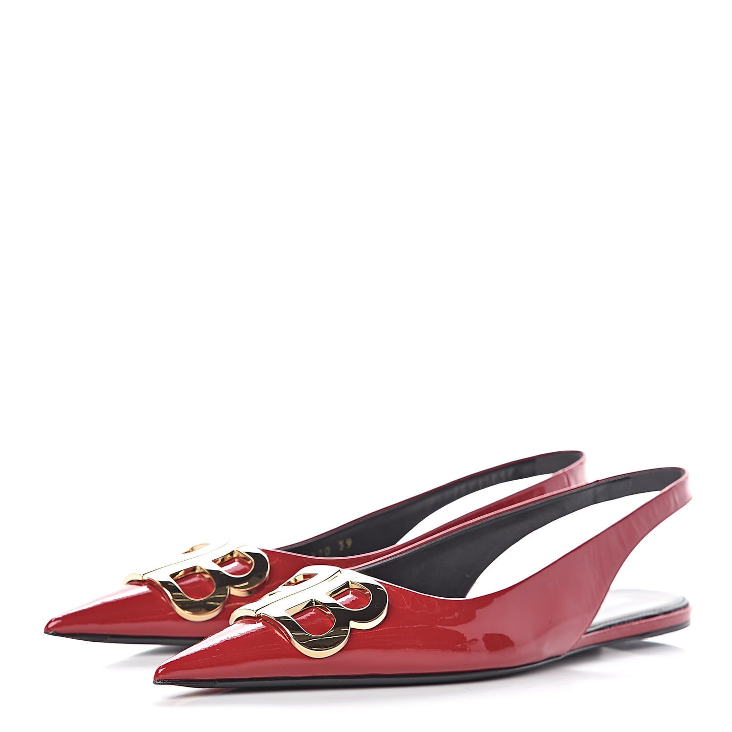 Patent BB Knife Pointy Toe Slingback Flats 39 Rouge Cardinal