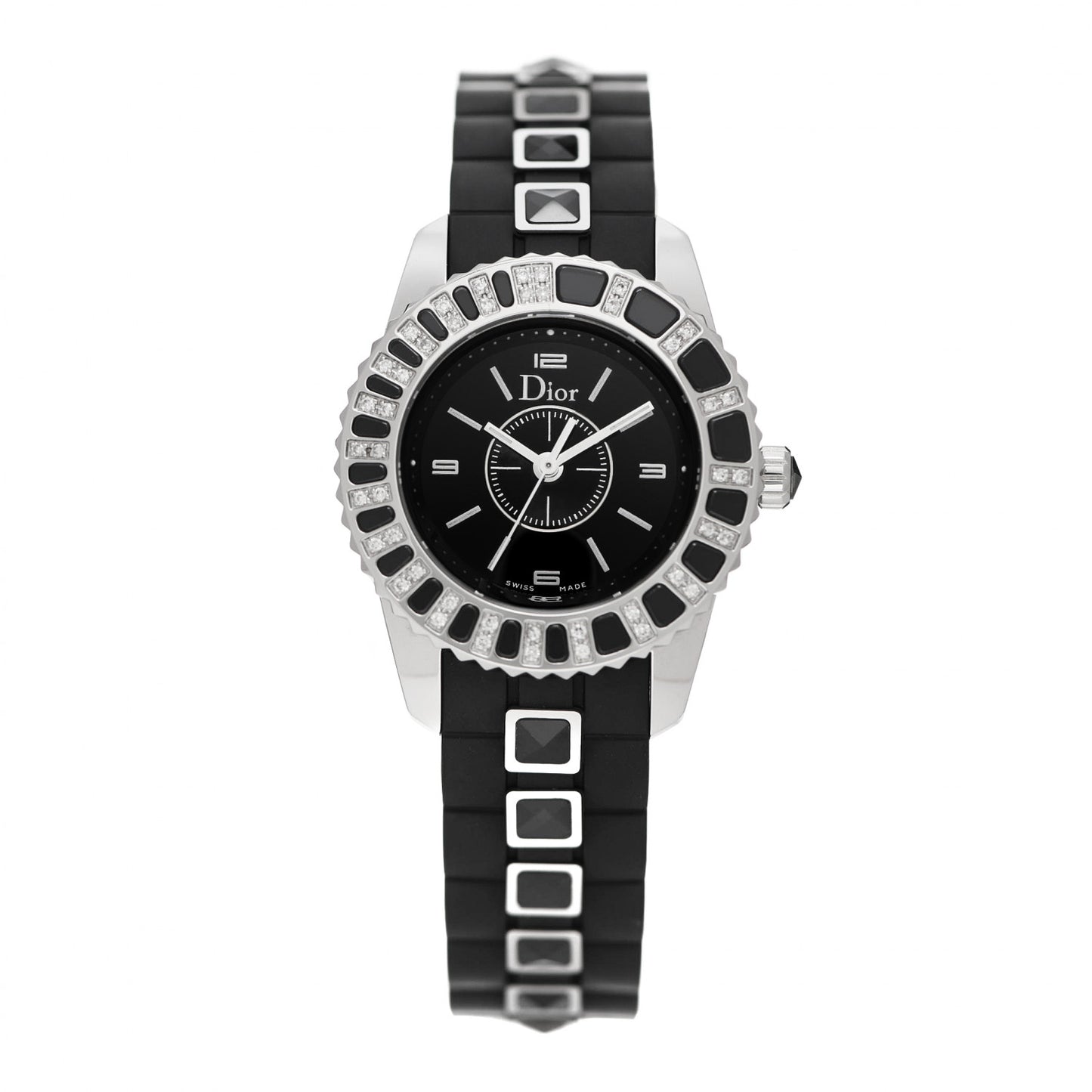 Stainless Steel Rubber Diamond Sapphire 29mm Christal Quartz Watch Black