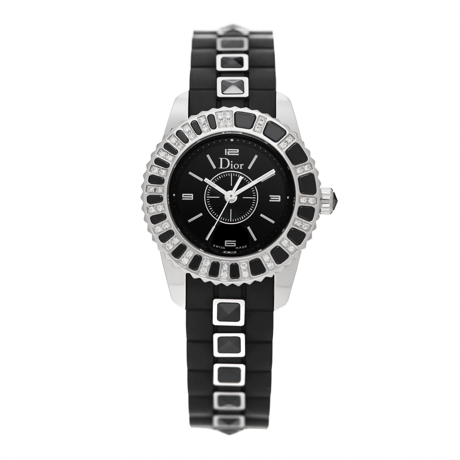 Christian Dior Stainless Steel Rubber Diamond Sapphire 29mm Christal Quartz Watch Black 1 of 4