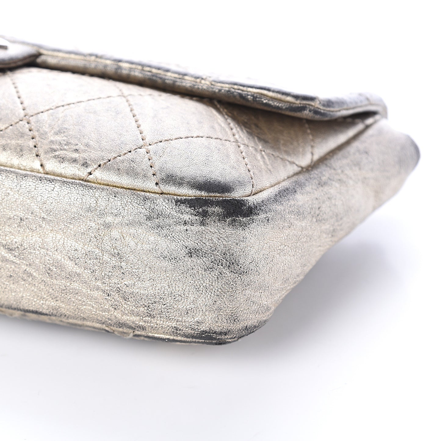 Distressed Metallic Lambskin Quilted Le Marais Ligne Flap Gold