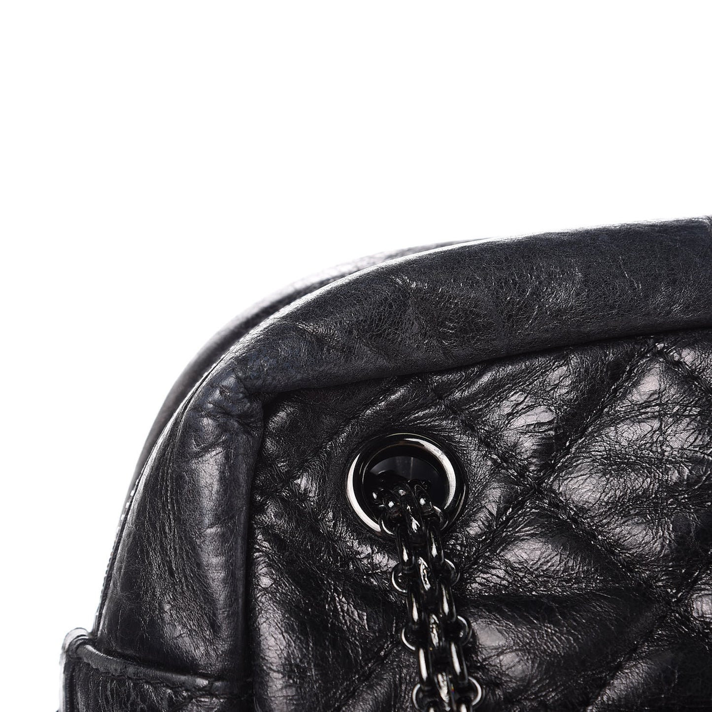 Metallic Aged Calfskin Quilted Large Reissue Camera Case Black