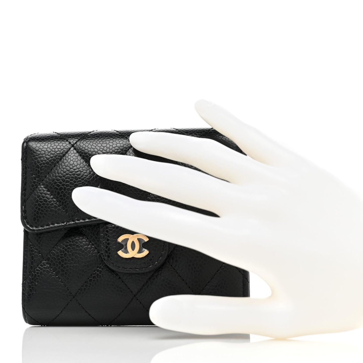 Caviar Quilted Compact Flap Wallet Black