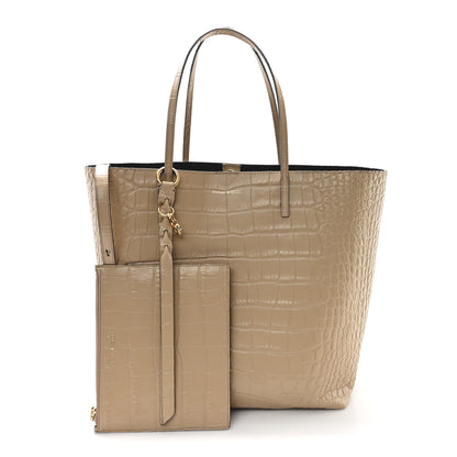 Alexander McQueen Calfskin Crocodile Embossed Skull Open Shopper Tote Camel 3 of 11
