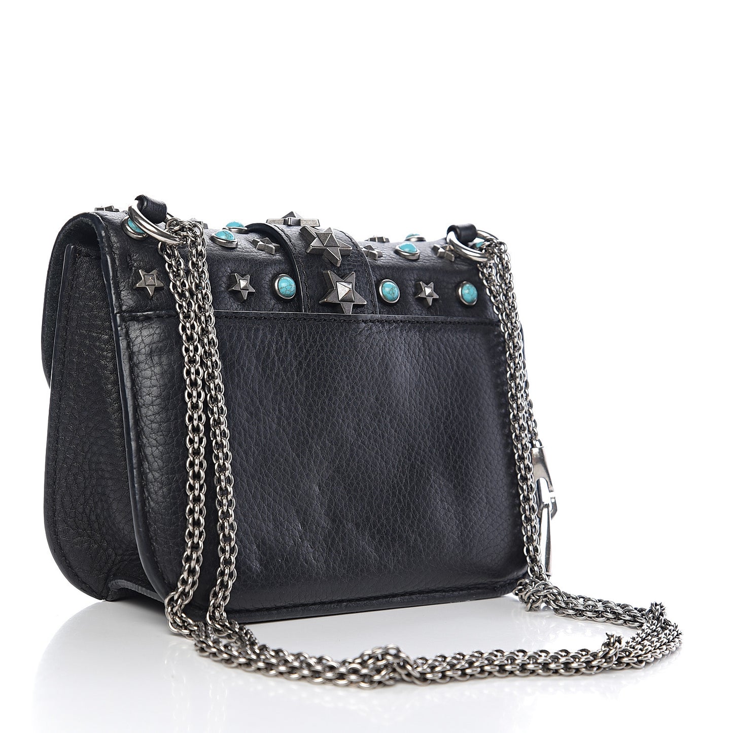Pebbled Calfskin Star Studded Small Lock Flap Black