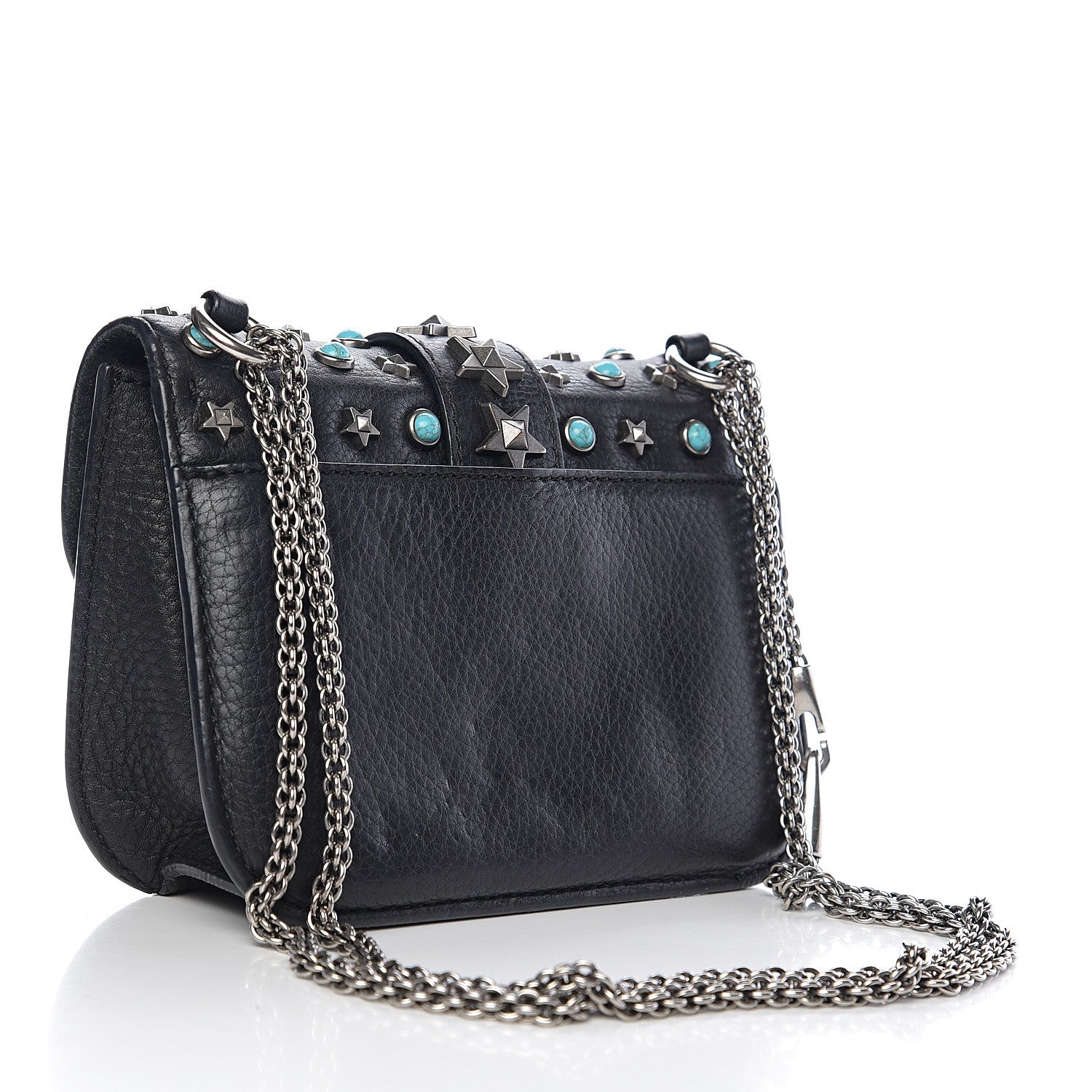 Valentino Garavani Pebbled Calfskin Star Studded Small Lock Flap Black 2 of 10