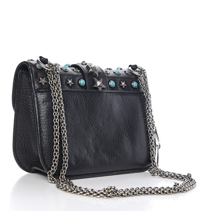 Valentino Garavani Pebbled Calfskin Star Studded Small Lock Flap Black 2 of 10
