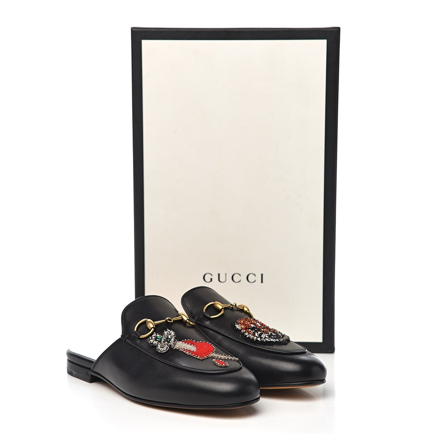 Calfskin Crystal Tiger Embroidered Womens Princetown Slippers 36 Black
