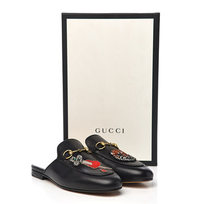 Gucci Calfskin Crystal Tiger Embroidered Womens Princetown Slippers 36 Black 9 of 9
