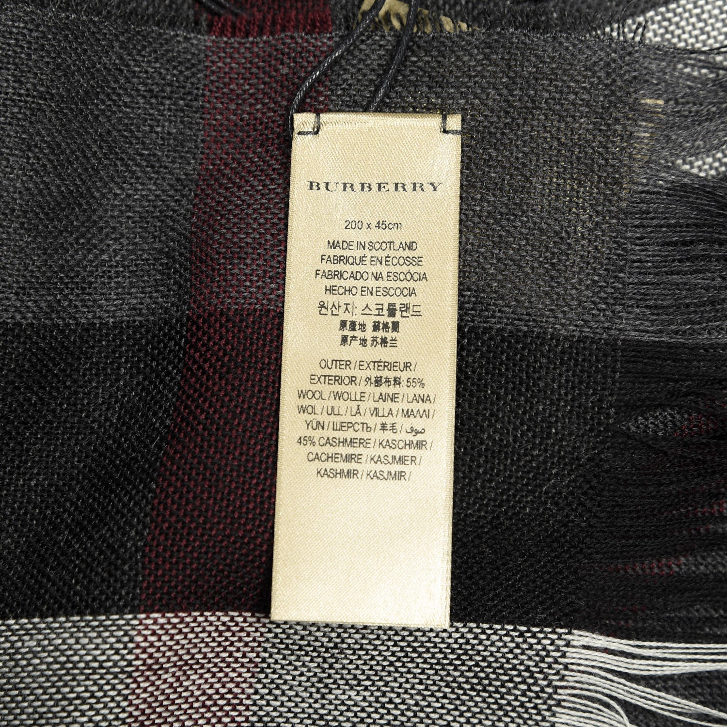 Burberry Wool Cashmere Check Lightweight Scarf Charcoal 4 of 4