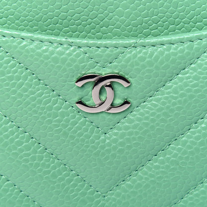 Chanel Caviar Chevron Quilted Card Holder Light Green 11 of 12