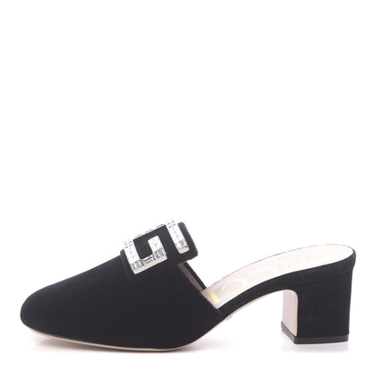 Gucci Velvet Crystal Square G Madelyn Mules 37.5 Black 1 of 10