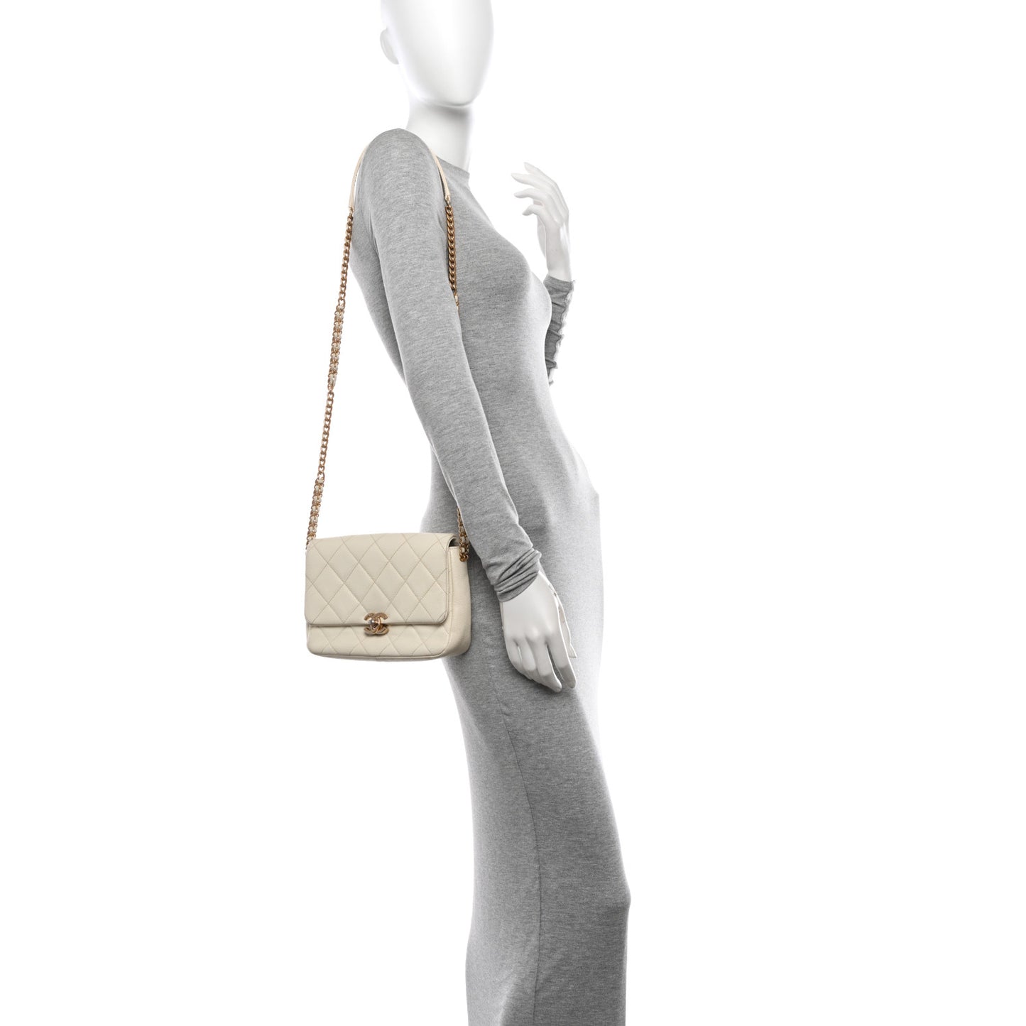 Shiny Caviar Quilted Small Chain Melody Flap White