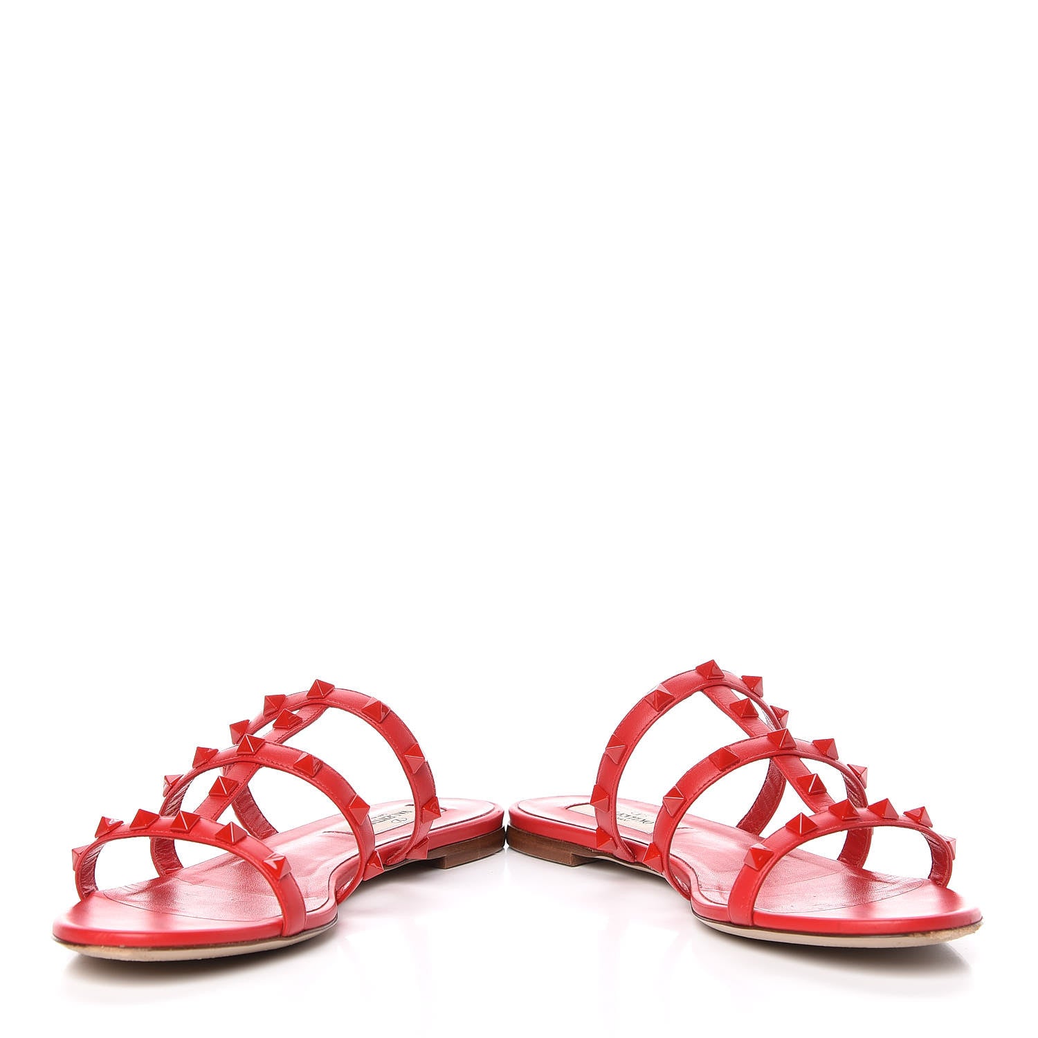 Valentino Garavani Calfskin Monochrome Rockstud Caged Flat Slide Sandals 37.5 Rouge Pur 6 of 17