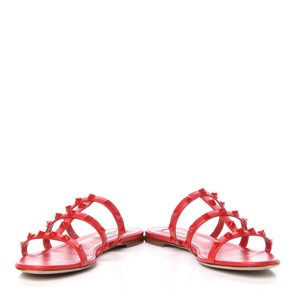 Valentino Garavani Calfskin Monochrome Rockstud Caged Flat Slide Sandals 37.5 Rouge Pur 6 of 17