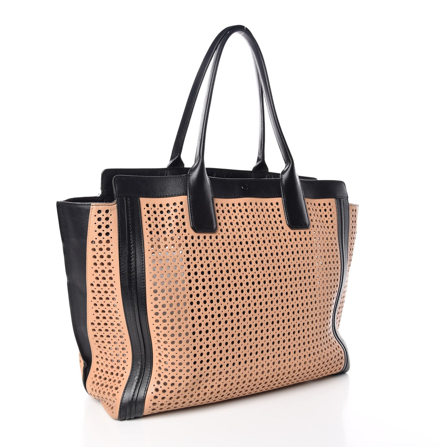 Sheepskin Perforated Alison East West Tote Tan Black