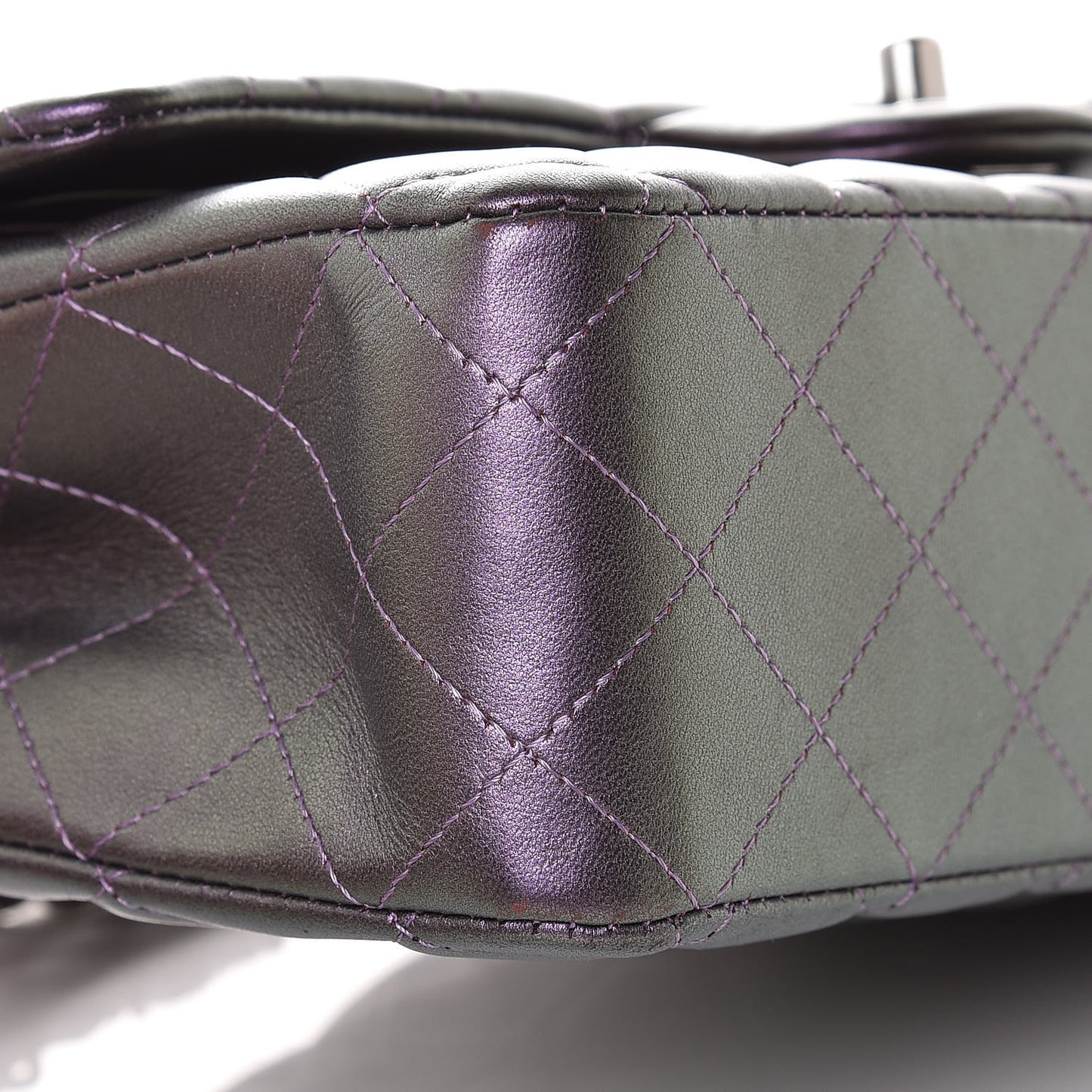 Iridescent Lambskin Quilted Medium Double Flap Dark Purple