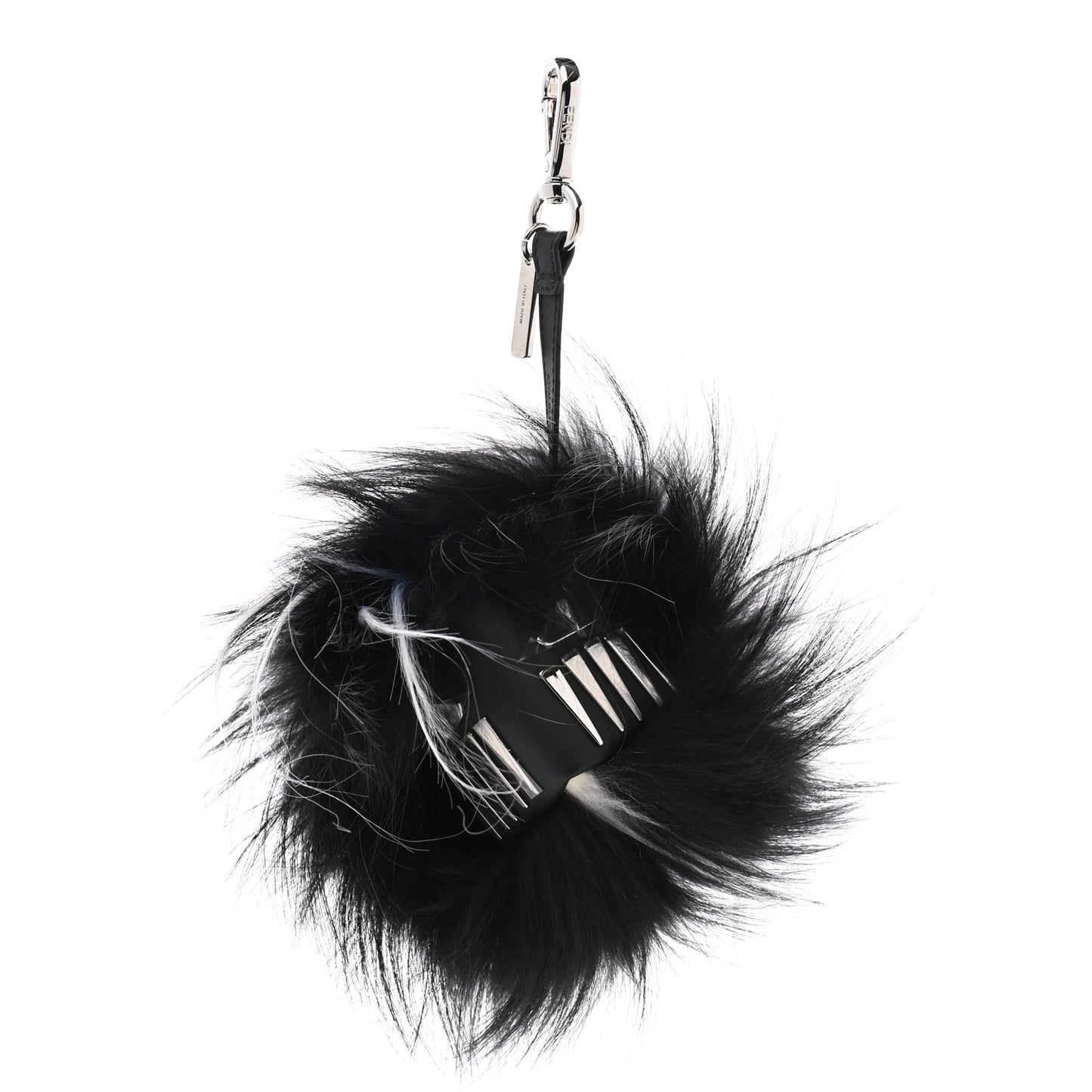 Goat Fox Fur Calfskin Studded Eye Monster Bag Bug Cube Charm Black