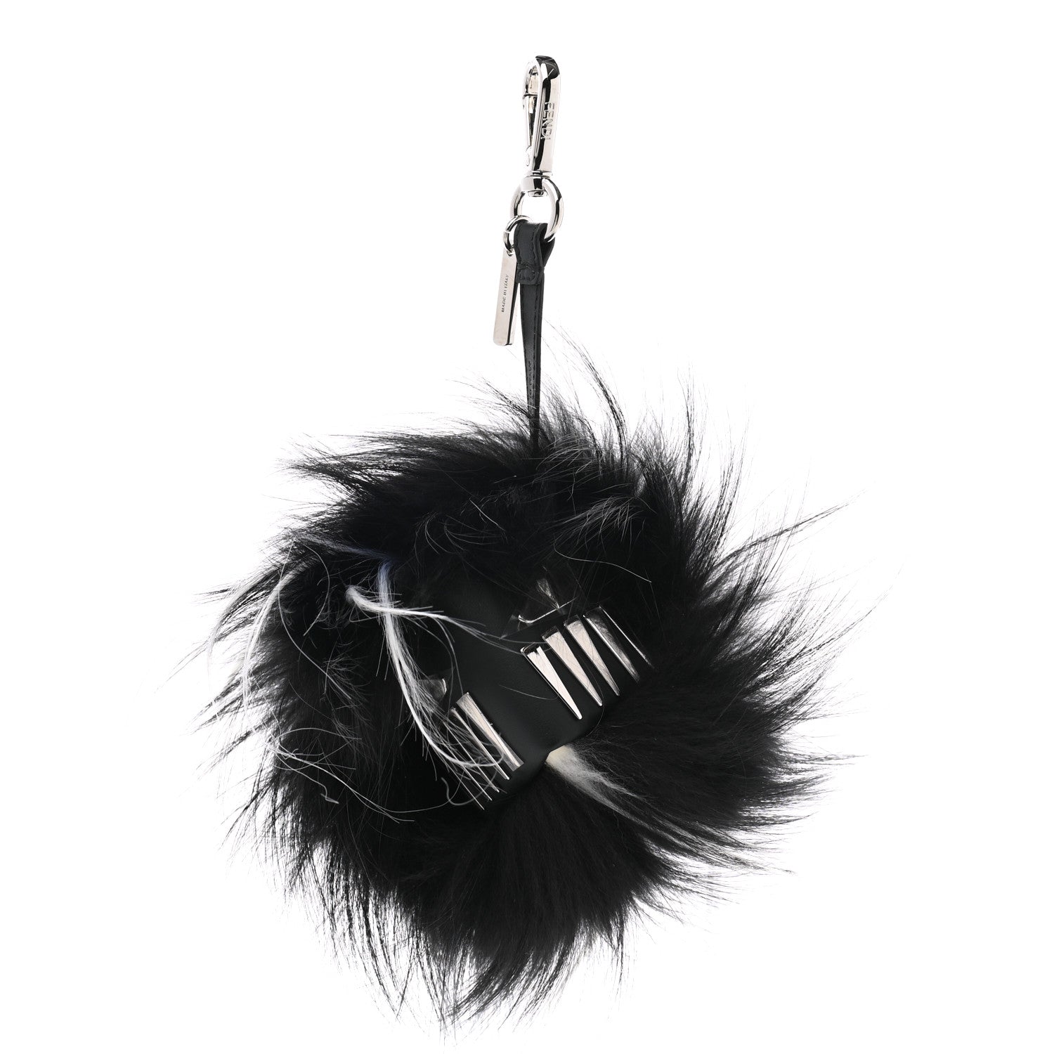 Fendi Goat Fox Fur Calfskin Studded Eye Monster Bag Bug Cube Charm Black 1 of 6