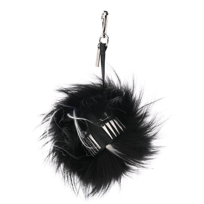 Fendi Goat Fox Fur Calfskin Studded Eye Monster Bag Bug Cube Charm Black 1 of 6