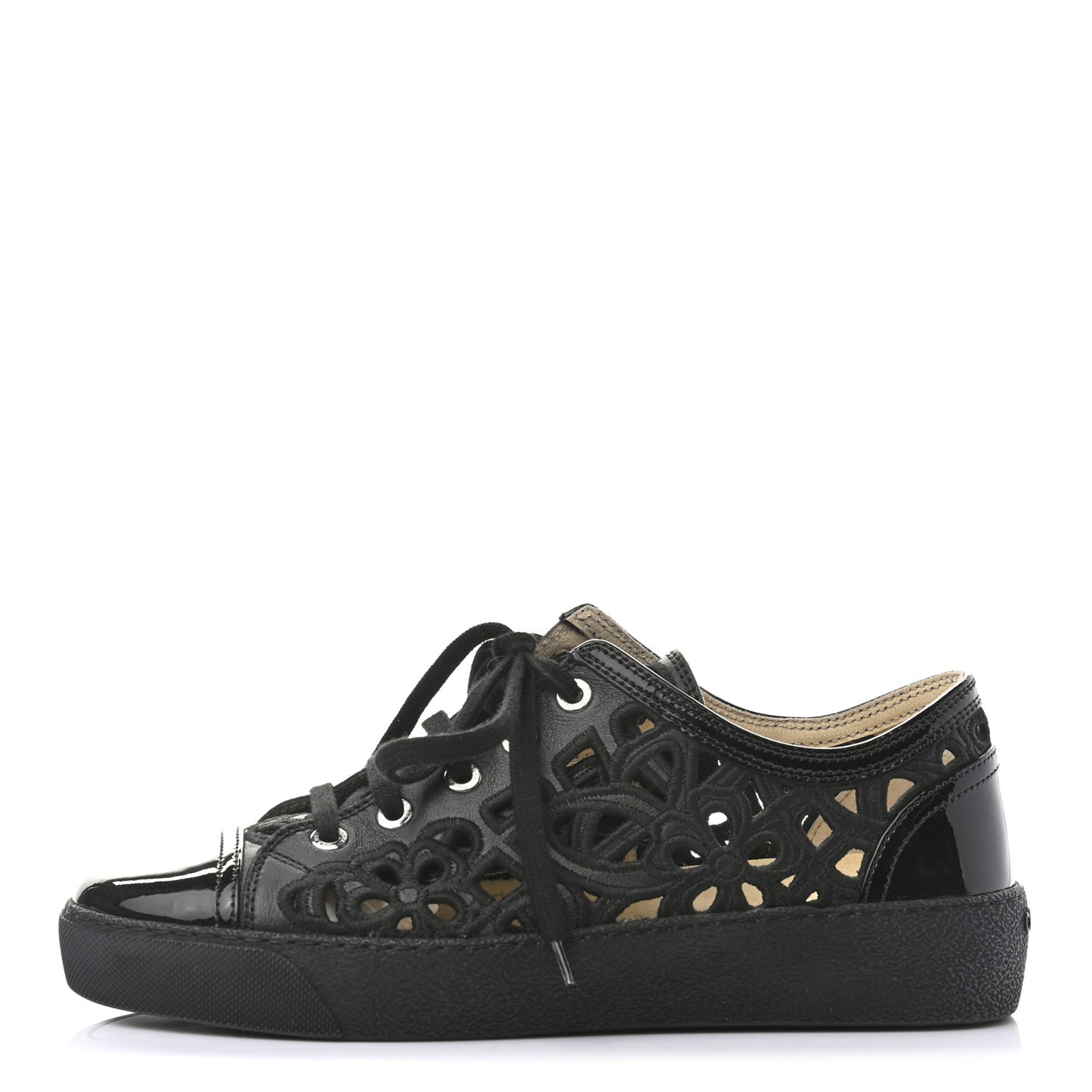 Patent Grained Goatskin Hollow Out Flower Sneakers 37 Black
